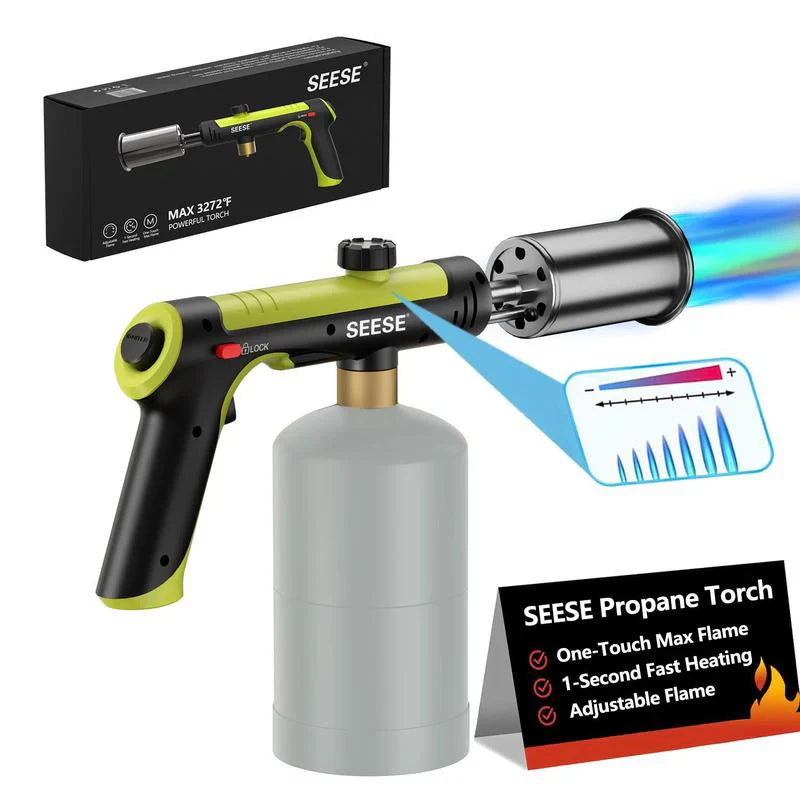 SEESE Powerful Propane Torch(Propane Tank Not Included),With One-Touch Max Fire Button and Safety Lock, Adjustable Blow Torch
