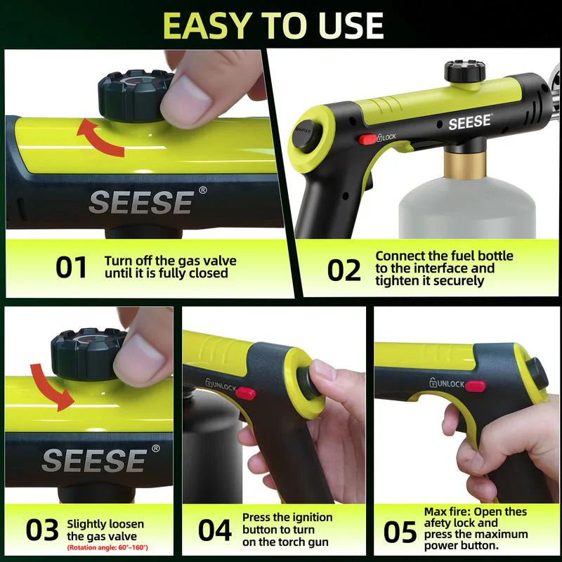 SEESE Powerful Propane Torch(Propane Tank Not Included),With One-Touch Max Fire Button and Safety Lock, Adjustable Blow Torch
