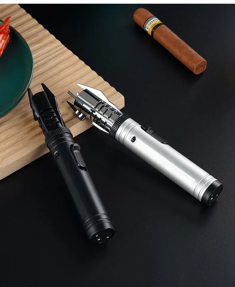 Gas Lighter Kitchen Cooking Powerful Metal Windproof Torch Flame Jet Barbecue Smoking Accessories Cigar Lighters Men's Gift
