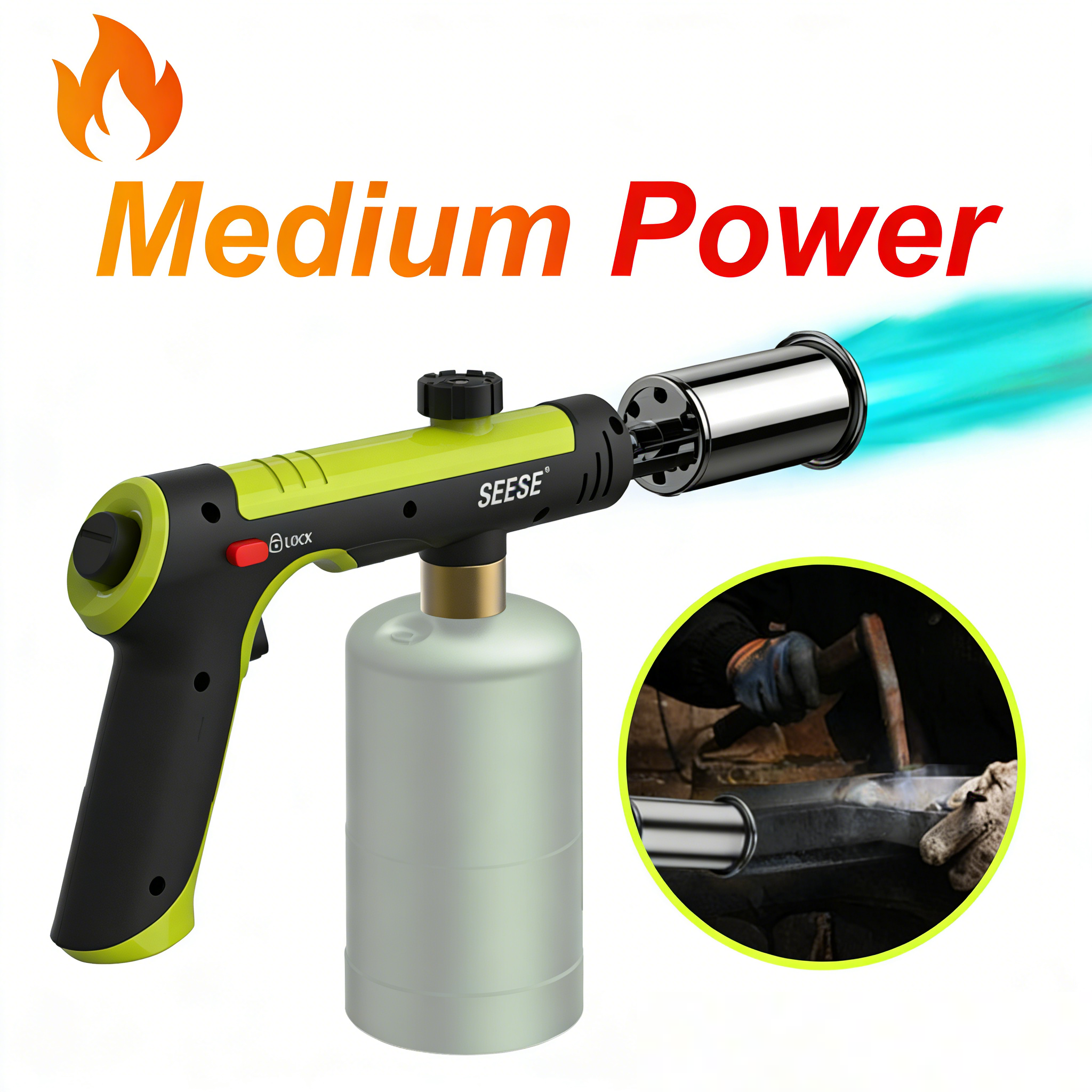 SEESE Powerful Propane Torch(Propane Tank Not Included),With One-Touch Max Fire Button and Safety Lock, Adjustable Blow Torch